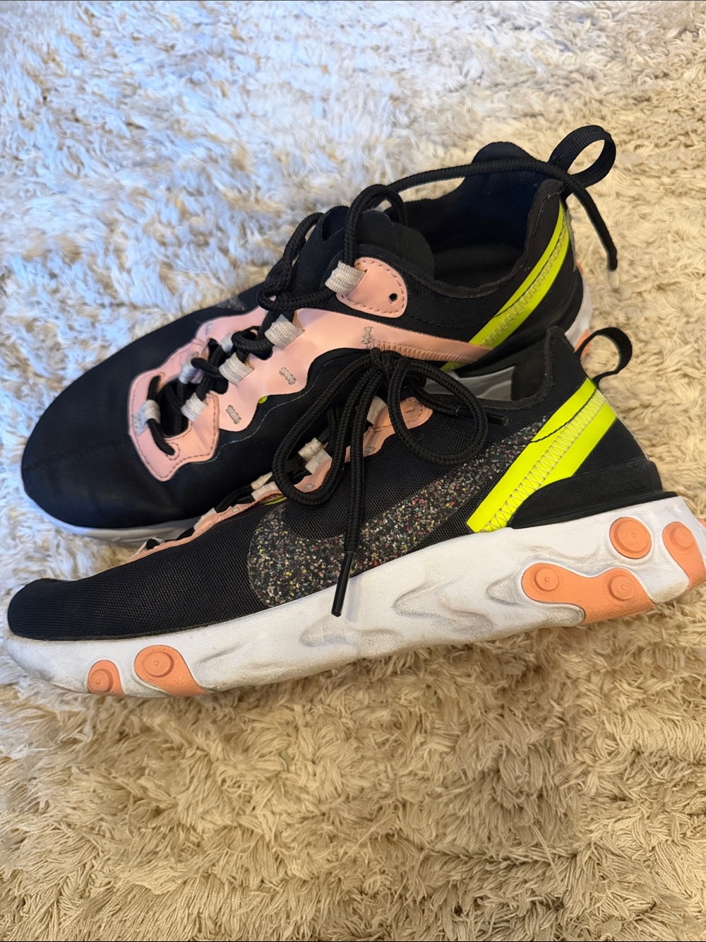 Nike Black Athletic Sneakers with Pink and Neon Yellow Accents